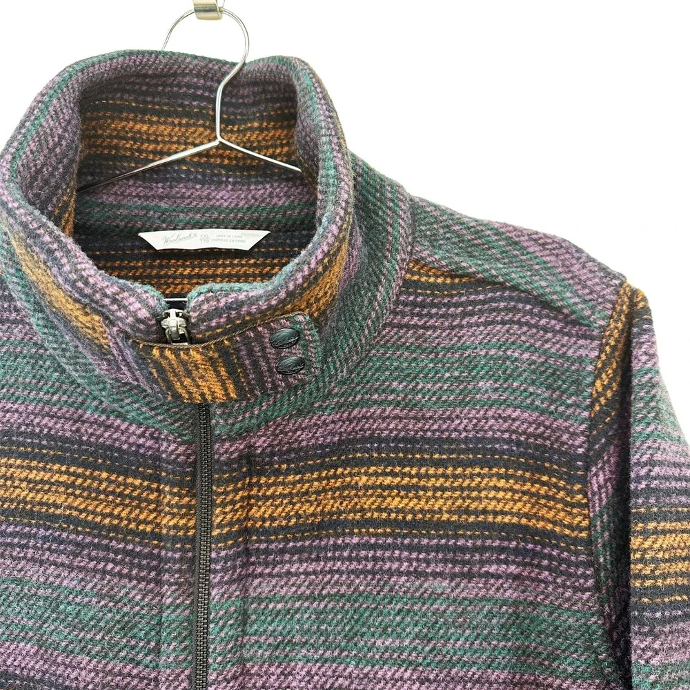 WOOLRICH Wool‎ Blend Full Zip Striped Blanket Coat • XXL • purple green orange